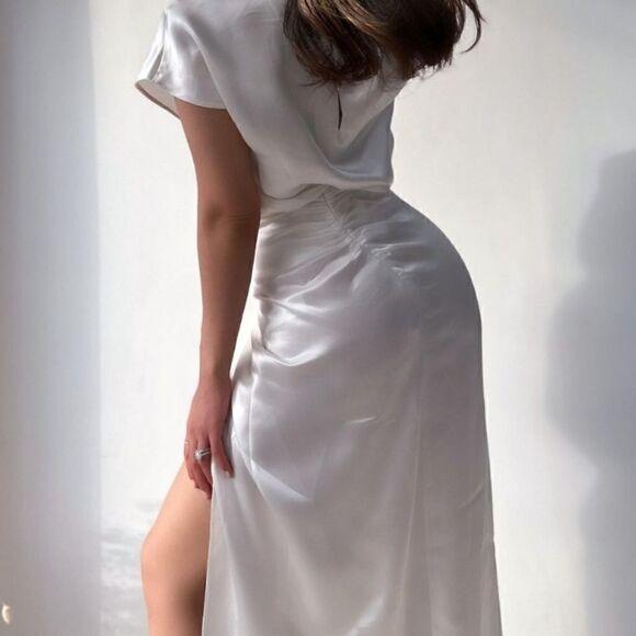 BLOGGERS FAV ZARA NWT XS SATIN DAPPED SKIRT White pearl - Picture 7 of 14